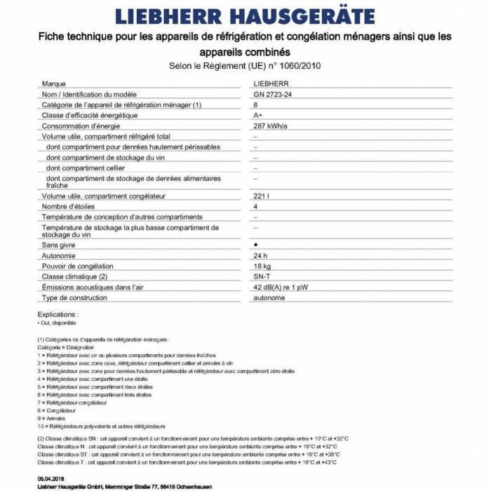 Congélateur Armoire Liebherr - Gn2723-24